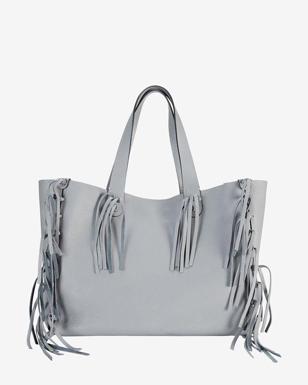 Valentino C Rockee Fringe Leather Tote: Grey