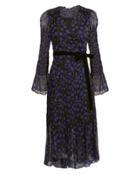 Diane Von Furstenberg Ani Smocked Sleeve Midi Dress Black/blue Floral 6