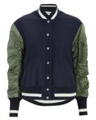 Veronica Beard Joanie Pleated Back Bomber Jacket Navy P