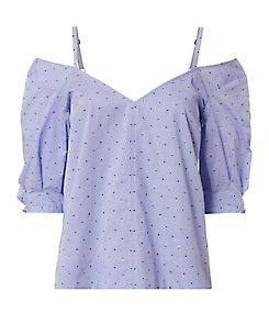 Derek Lam 10 Crosby Printed Puff Sleeve Cold Shoulder Top