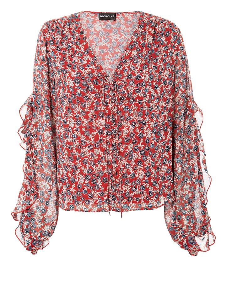 Nicholas Floral Ruffle Blouse Red Zero