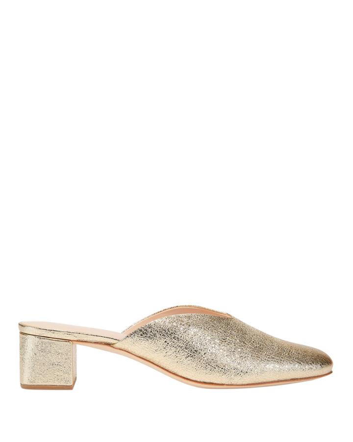 Loeffler Randall Lulu Crinkle Metallic Gold Leather Mules Gold 40