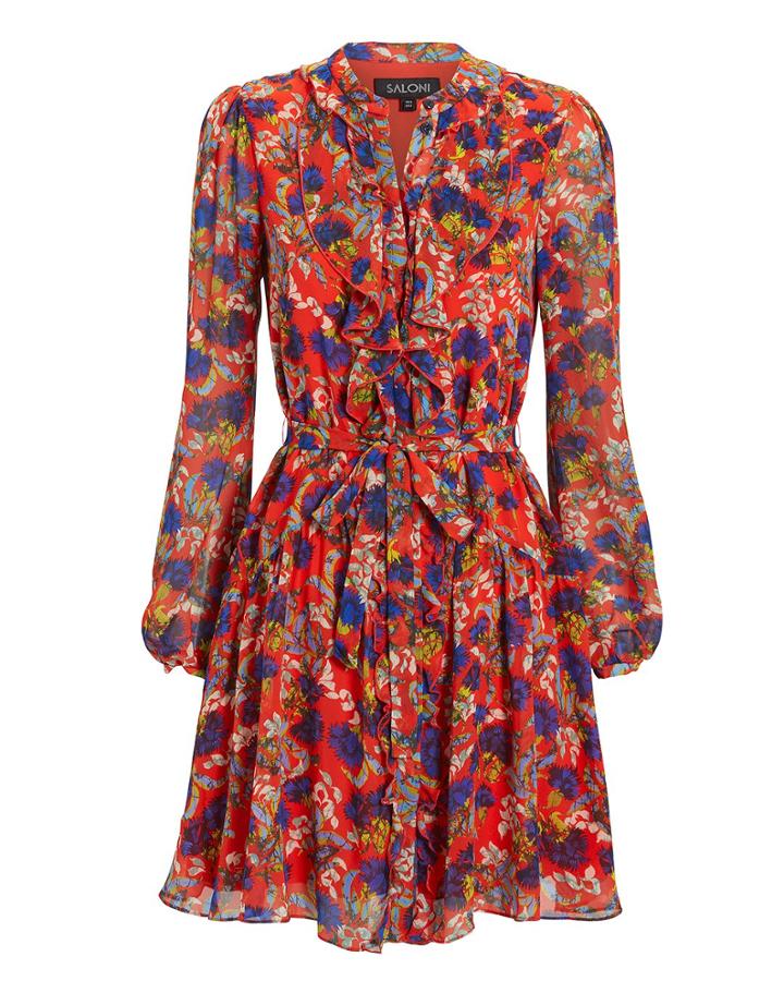 Saloni London Saloni Tilly Ruffle Floral Mini Dress Multi Zero