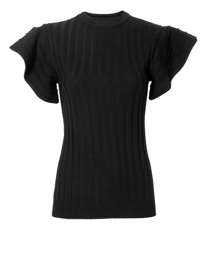 Victoria Victoria Beckham Victoria, Victoria Beckham Flounce Sleeve Knit Top Black 4