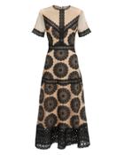 Nightcap Clothing Pinwheel Lace Midi Dress Black/nude P