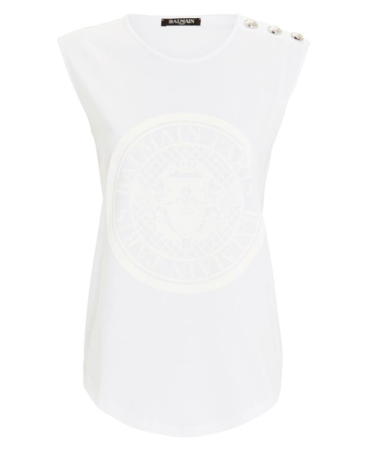 Balmain Button Embellished Tank Top White 38