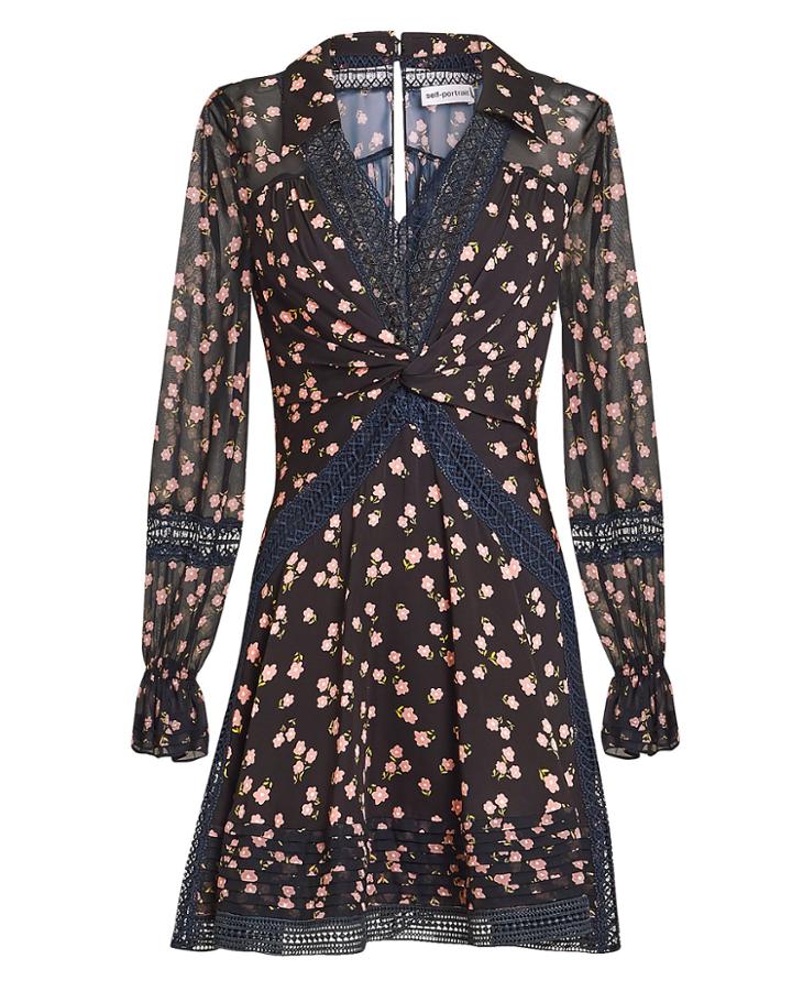 Self-portrait Twist Front Floral Mini Dress Black 10