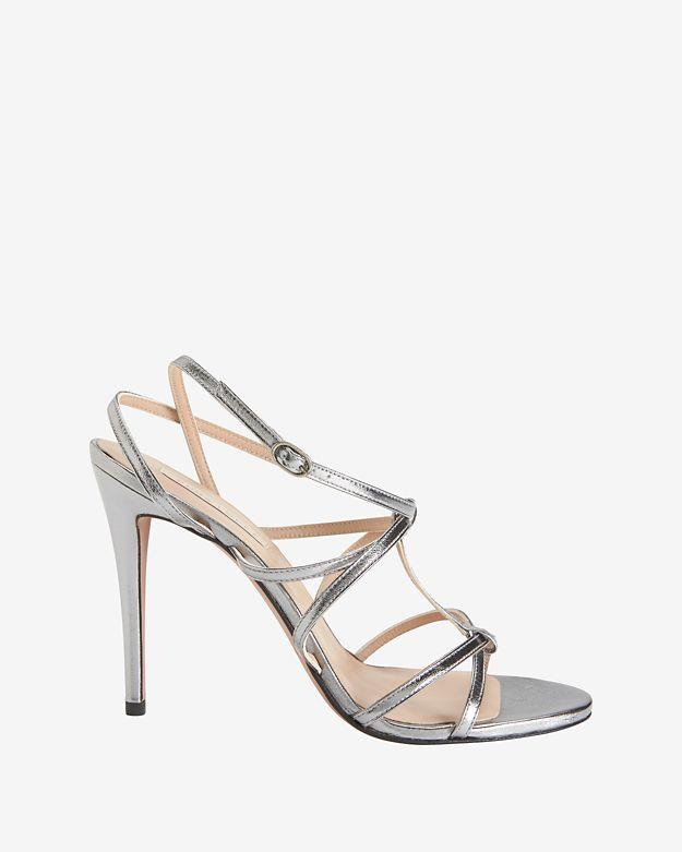 Pura Lopez Criss Crossed Silver Metallic Strap Sandals