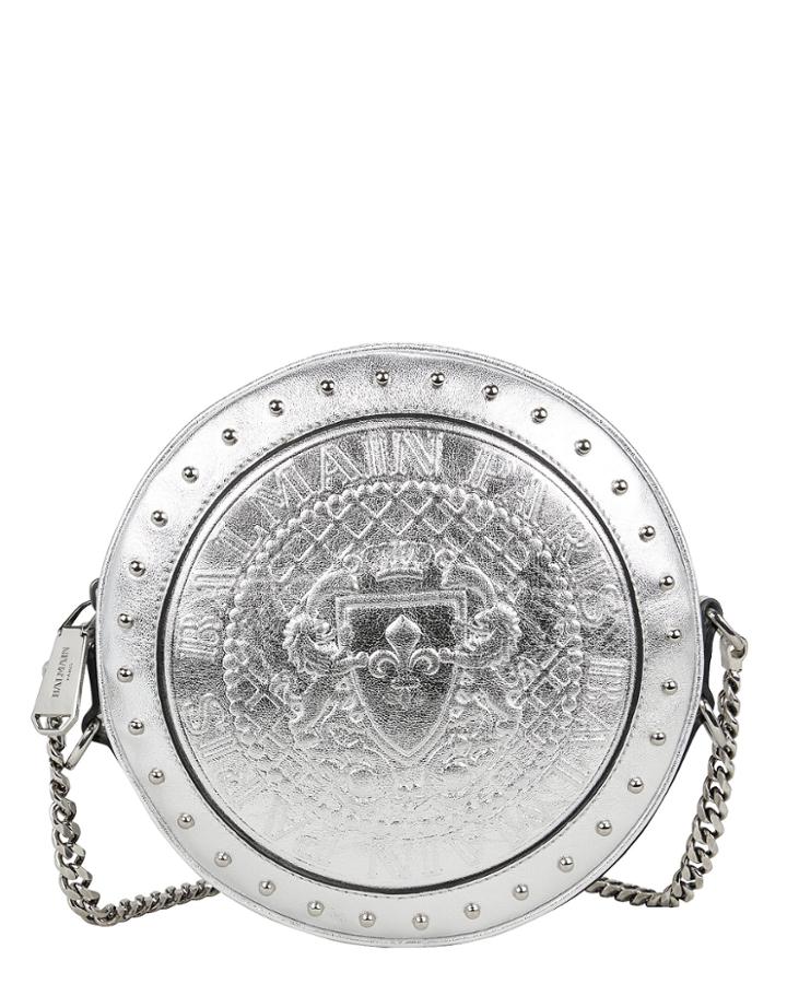 Balmain Disco Studded Silver Circle Crossbody Bag Silver Leather 1size