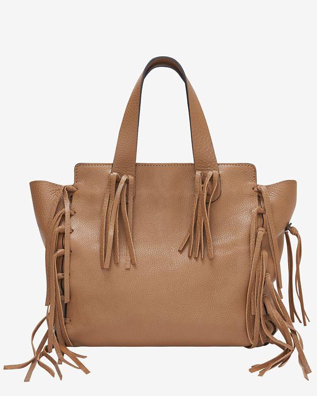 Valentino C Rockee Fringe Leather Tote: Brown