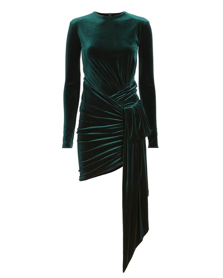 Alexandre Vauthier Side Drape Green Velvet Mini Dress Green 36