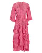 Ganni Barra Crepe Ruffle Maxi Dress Pink 38