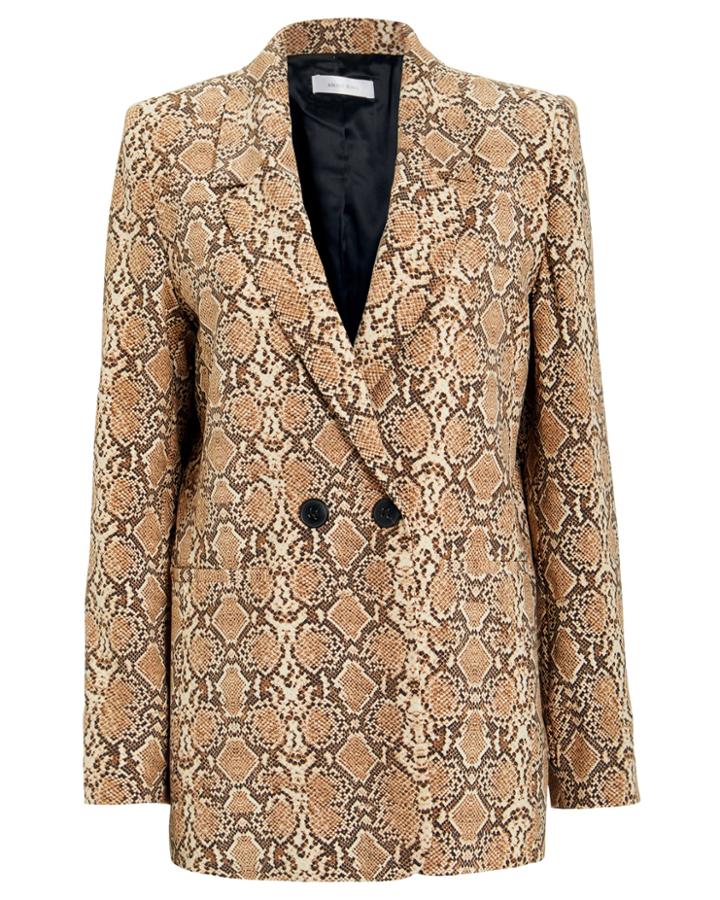 Anine Bing Madeline Python Double Breasted Blazer Brown/python P