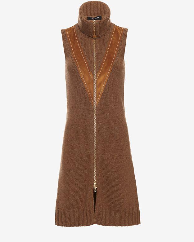 Derek Lam Suede Patches Zip Front Turtleneck