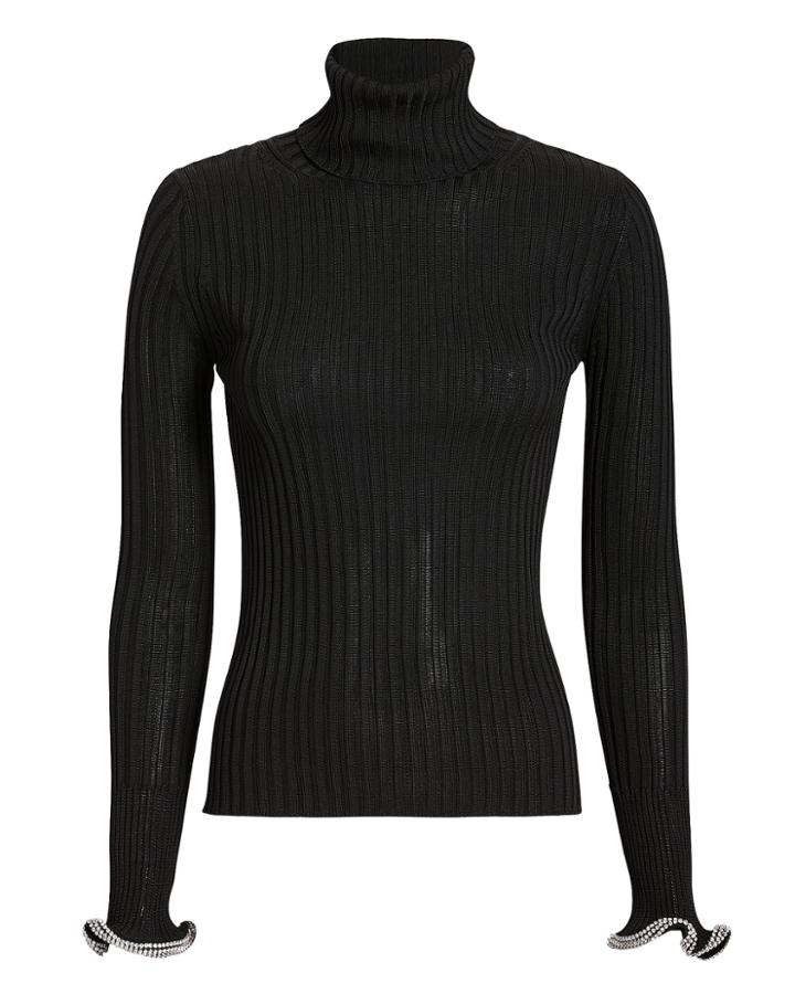 Alexander Wang Crystal Cuff Knit Top Black S
