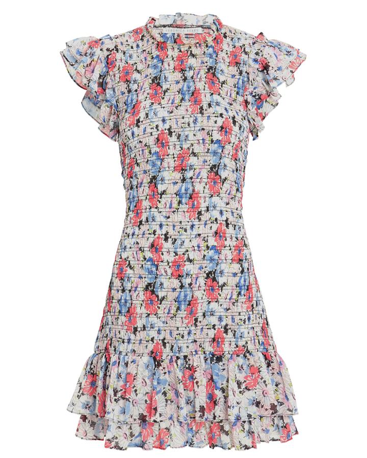 Veronica Beard Cici Ruched Floral Mini Dress Red/blue Floral 4