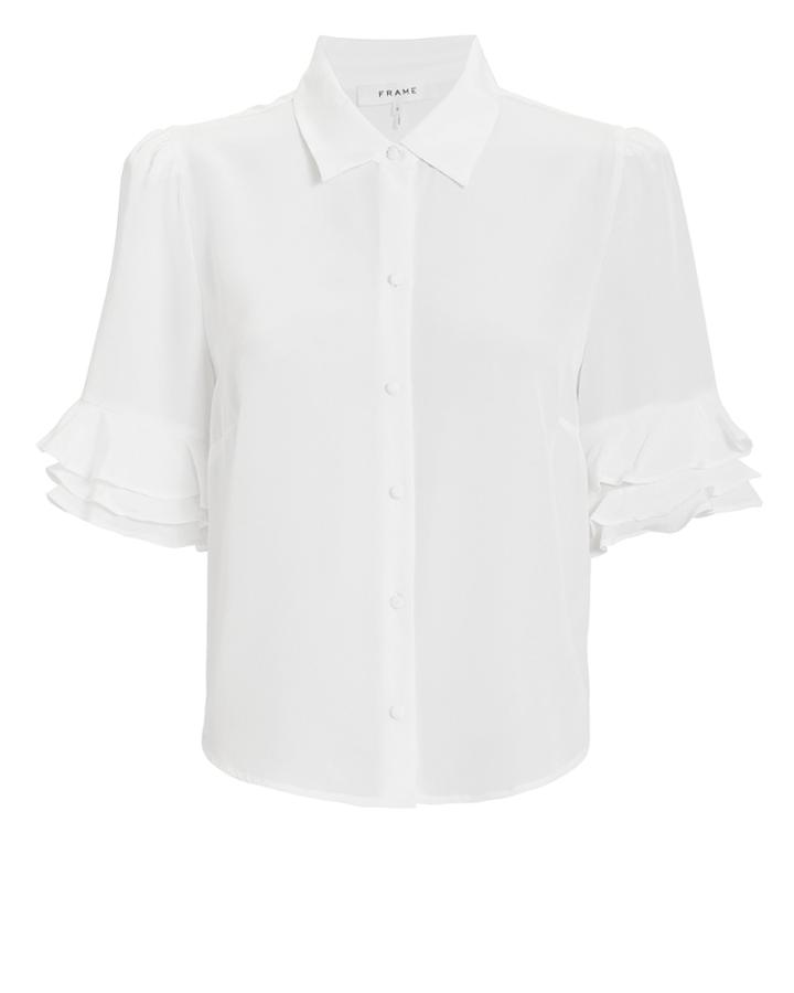 Frame Ruffle Sleeve White Top White L