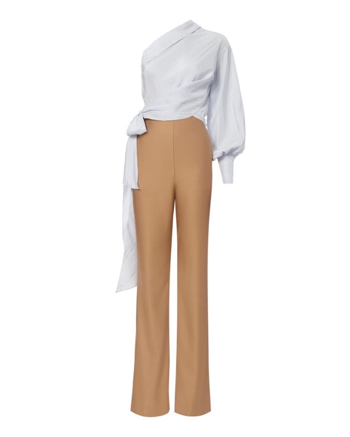 Jonathan Simkhai Silk Stripe One Shoulder Jumpsuit