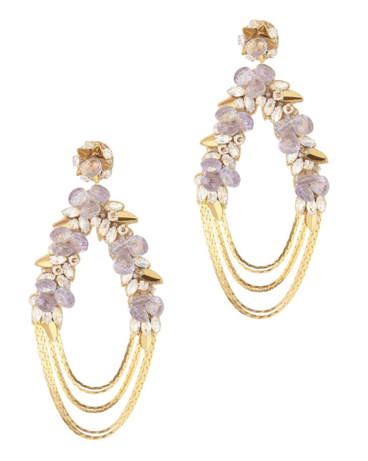 Deepa Gurnani Penelope Floral Chain Earrings Purple 1size