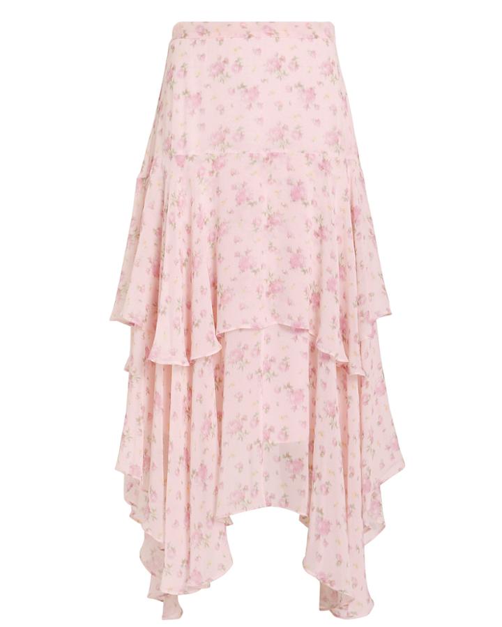 Love Shack Fancy Loveshackfancy Alex Silk Midi Skirt Pink/floral 6