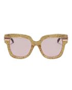 Gucci Gold Glitter Pink Lens Sunglasses Gold 1size