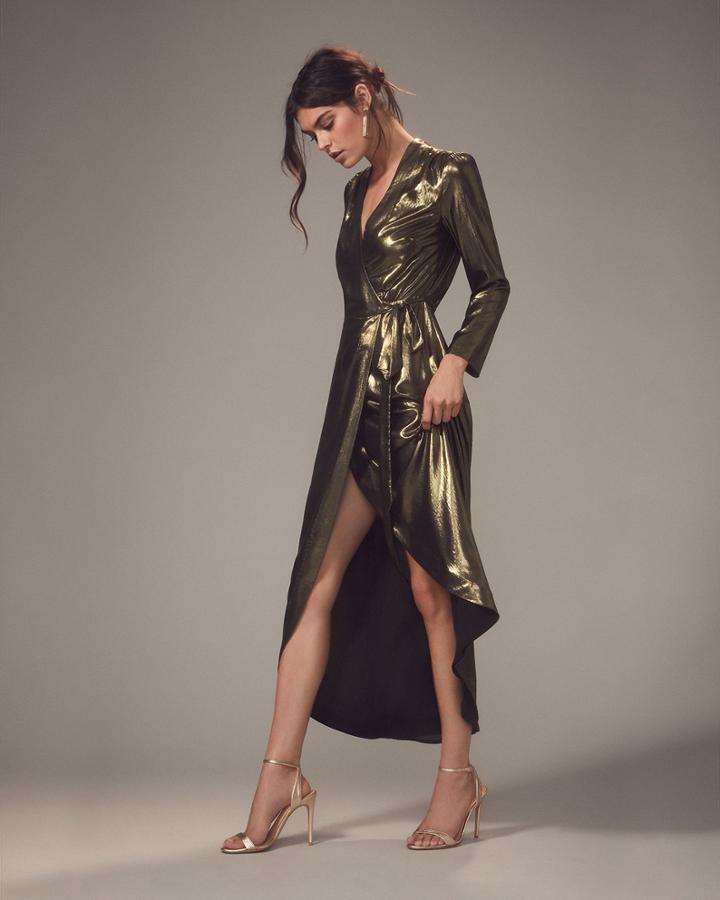 Lagence L'agence Reliah Gold Lam Wrap Dress Gold P