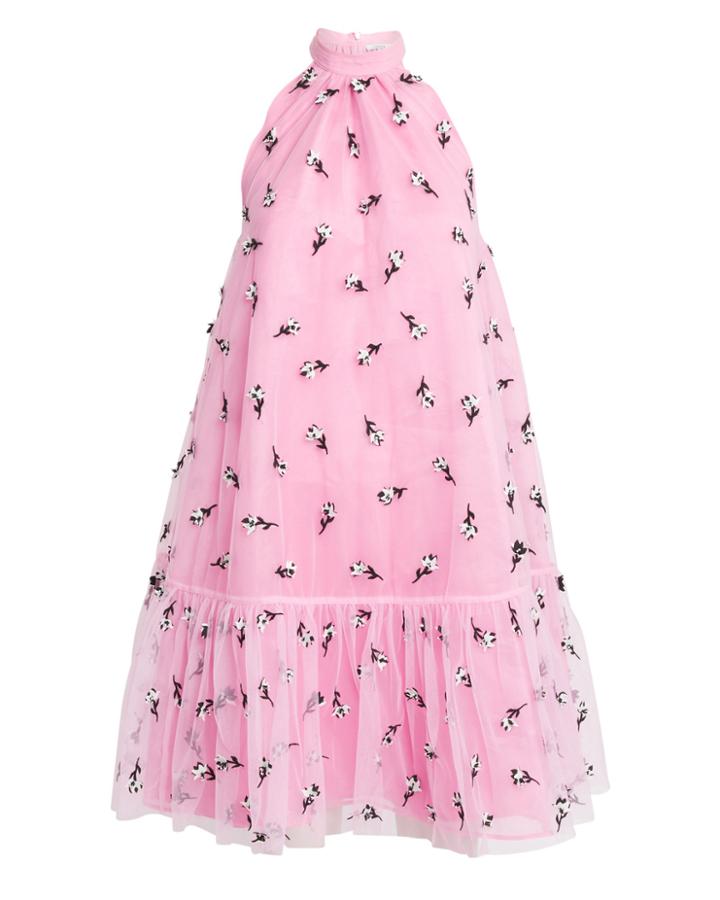 Ganni Organza Floral Sleeveless Dress Pink 38