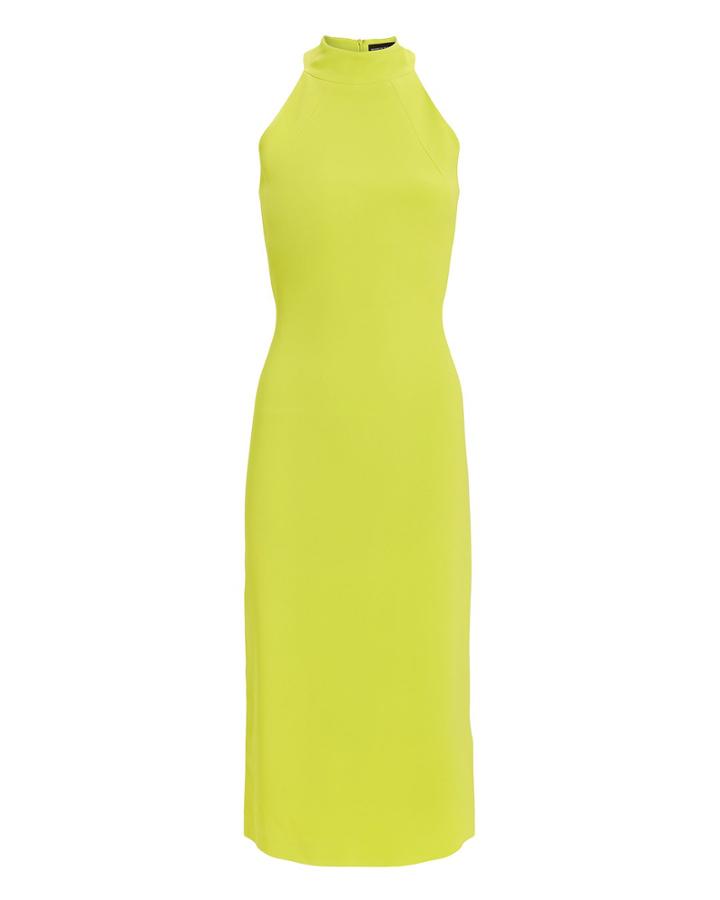 Brandon Maxwell Halter Crepe Sheath Dress Yellow Zero