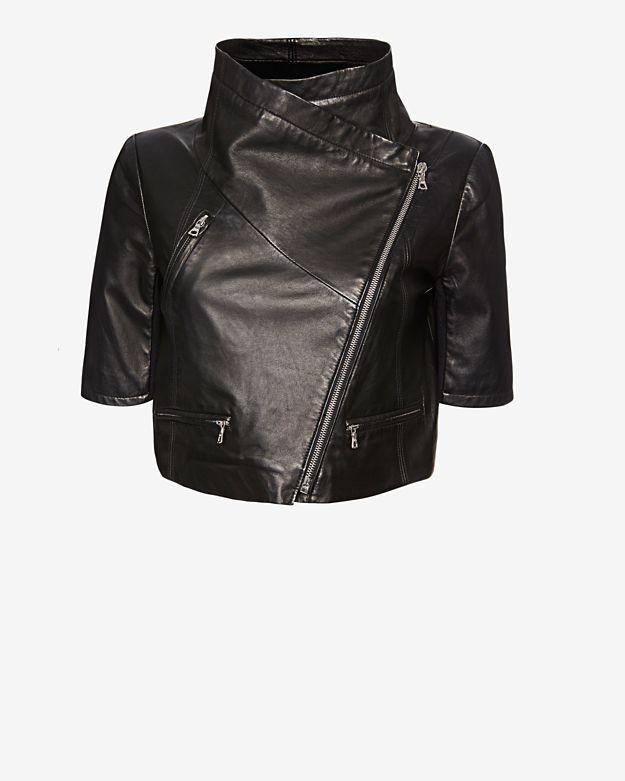 Yigal Azrouel Short Sleeve Crop Leather Jacket: Black