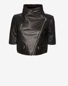 Yigal Azrouel Short Sleeve Crop Leather Jacket: Black