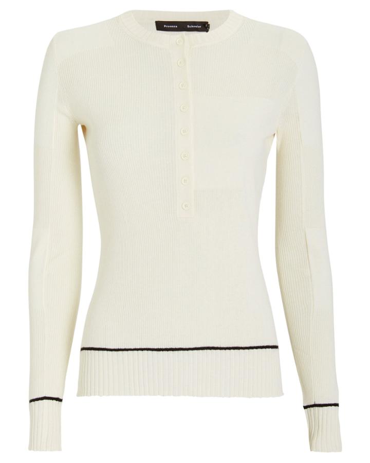 Proenza Schouler Silk & Cashmere Knit Henley Top Ivory M