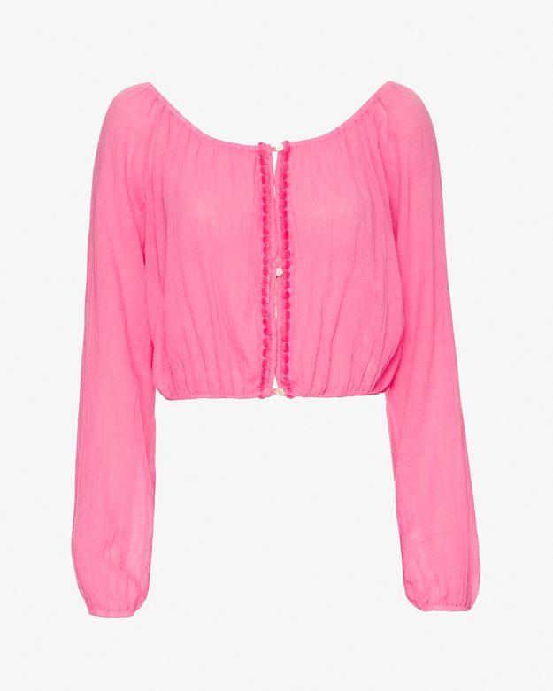Love Shack Fancy Gauzy Button-down Popover: Pink