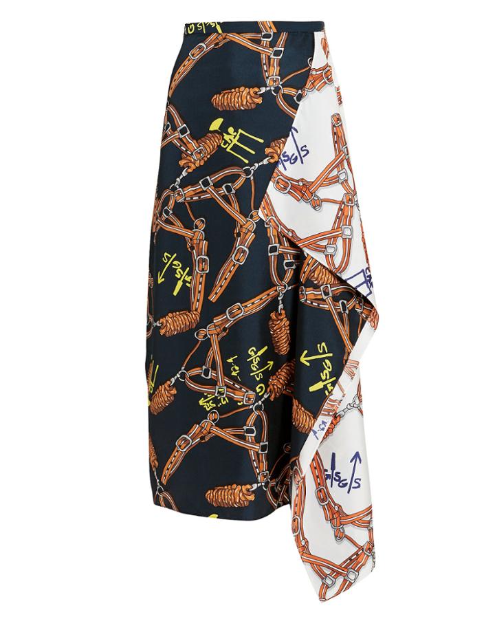 Tibi Renzo Scarf Print Asymmetrical Skirt Multi Zero