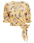 Faithfull The Brand Mali Crepe Wrap Crop Top Yellow/floral S