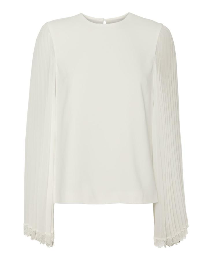 Jonathan Simkhai Pleated Sleeve White Blouse White Zero