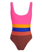 Ellejay Randell Striped One Piece Swimsuit Pink/orange/blue M