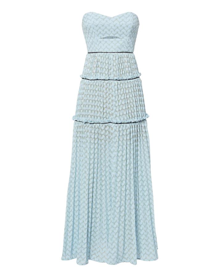 Self-portrait Bandeau Chevron Knit Maxi Dress Blue-lt 6