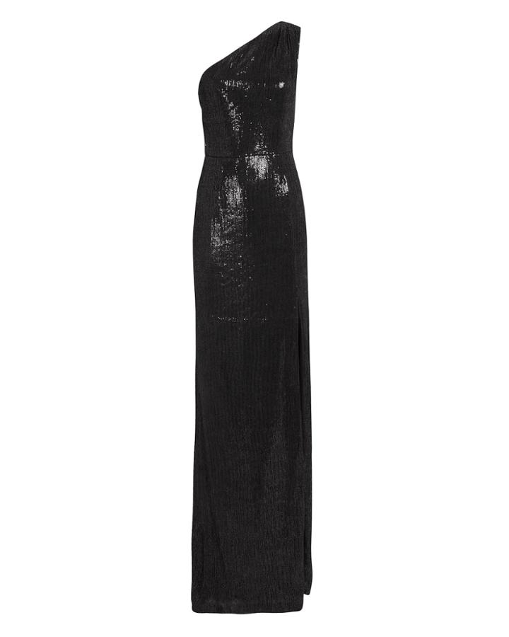 Haney Zane One Shoulder Black Sequin Gown Black Zero