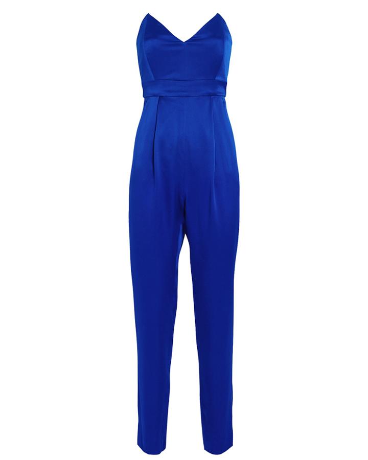Michelle Mason Strapless Silk Tailored Jumpsuit Indigo 4