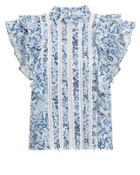 Veronica Beard Sol Ruffle Sleeve Floral Blouse Blue/white Floral Zero