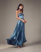 Amur Sapphire Blue Pleated Strapless Gown Sapphire Blue Zero