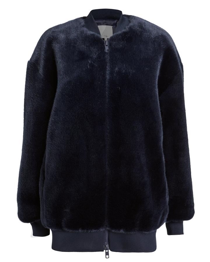 Tibi Navy Faux Fur Track Jacket Navy S