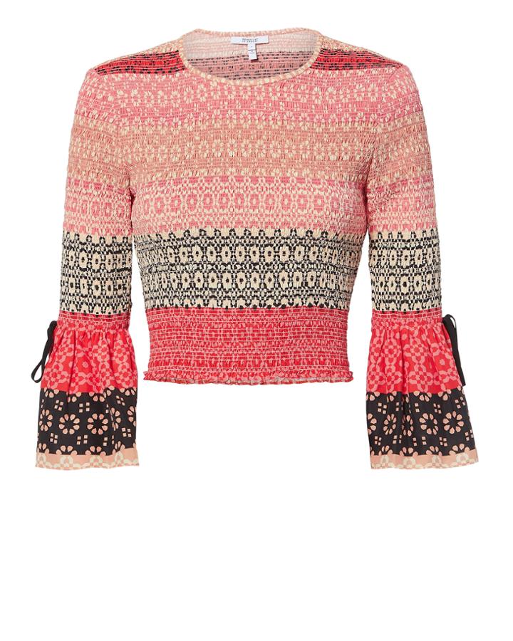 Derek Lam 10 Crosby Smocked Bell Sleeve Crop Top Pink 6