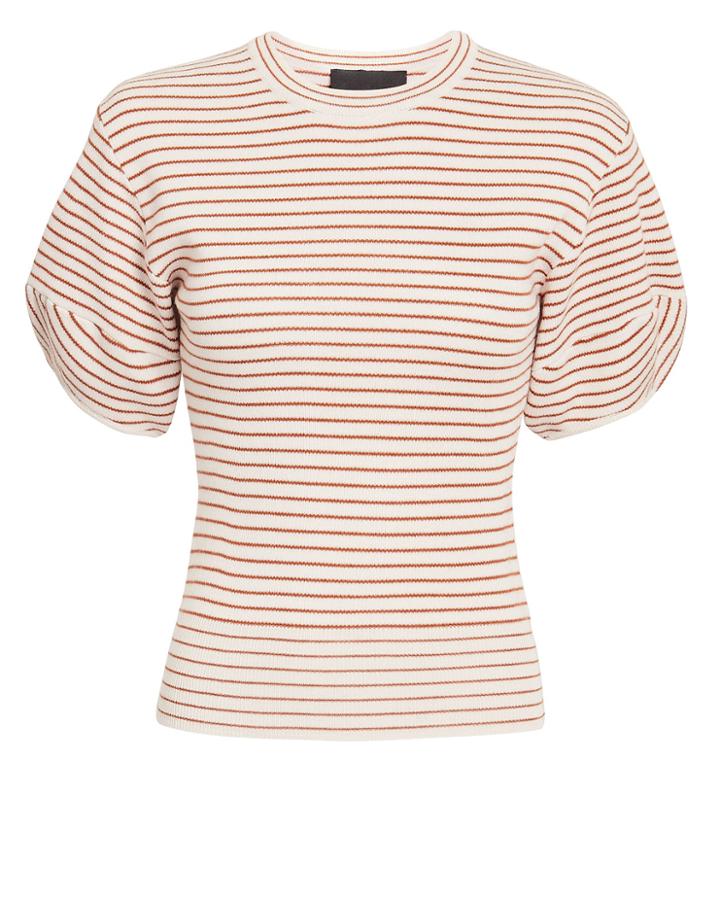 Nicholas Rib Stripe Puff Sleeve Knit Top Ivory/rust L