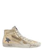 Golden Goose Slide Glitter Star Gold Leather High-top Sneakers Metallic 37