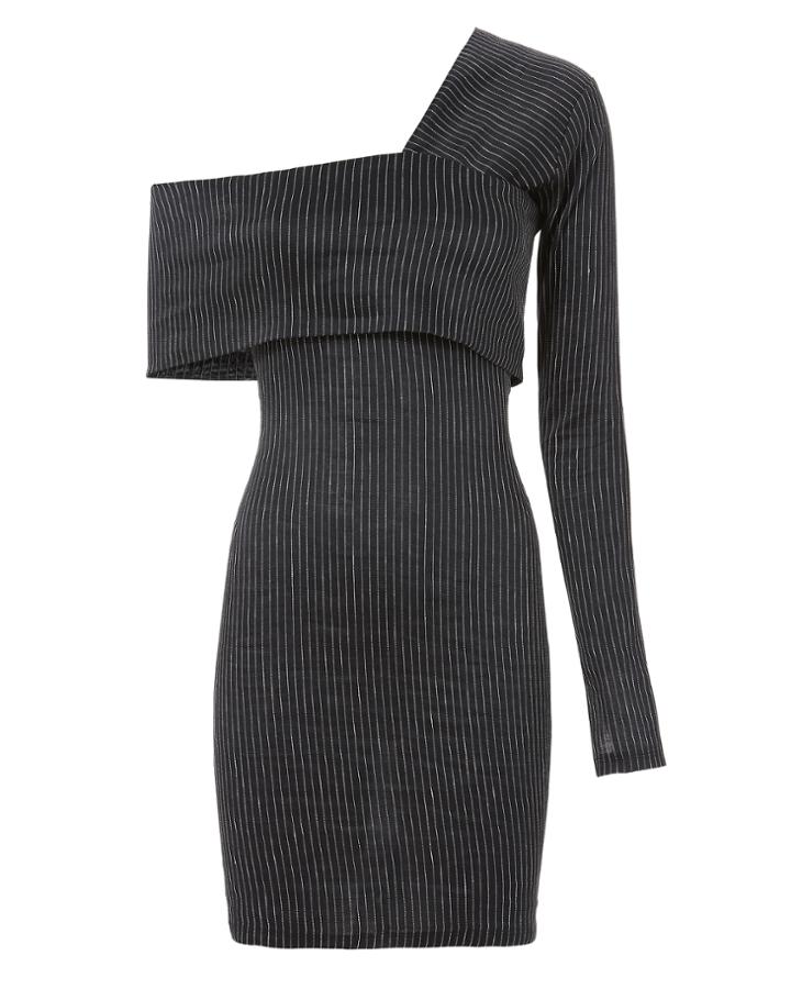 &quot;beaufille Pinstripe One Shoulder Mini Dress&quot;