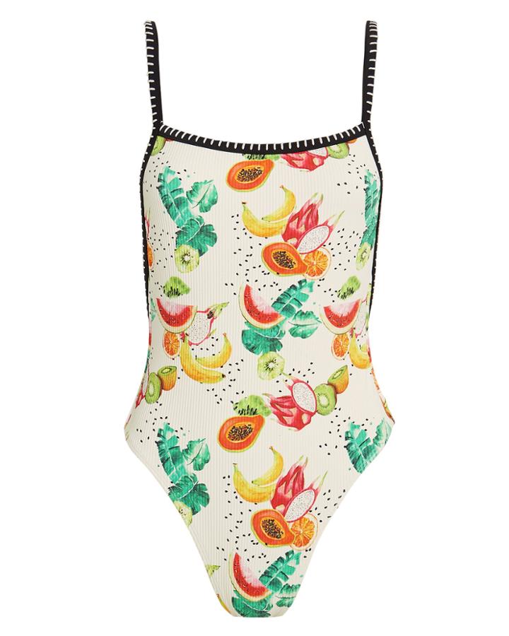 Ellejay Natalia Fruit One Piece Swimsuit White/black/fruit Print P