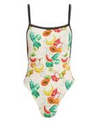 Ellejay Natalia Fruit One Piece Swimsuit White/black/fruit Print P