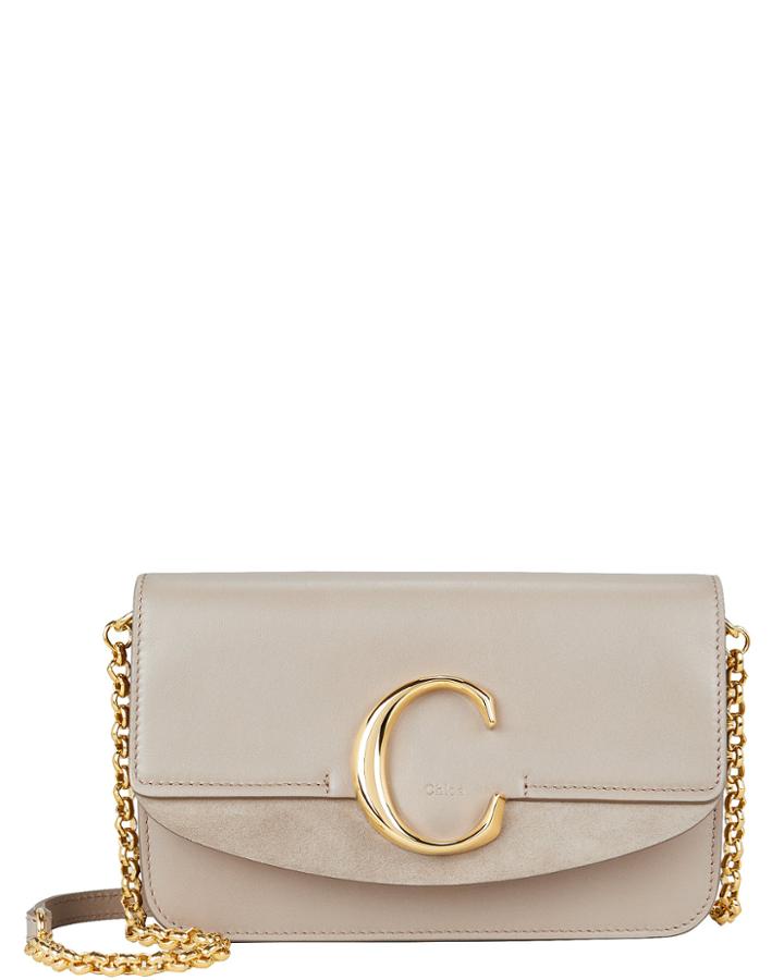 Chloe Chlo Logo Chain Strap Shoulder Bag Gray 1size