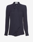 Frame Neck Tie Collared Blouse: Navy